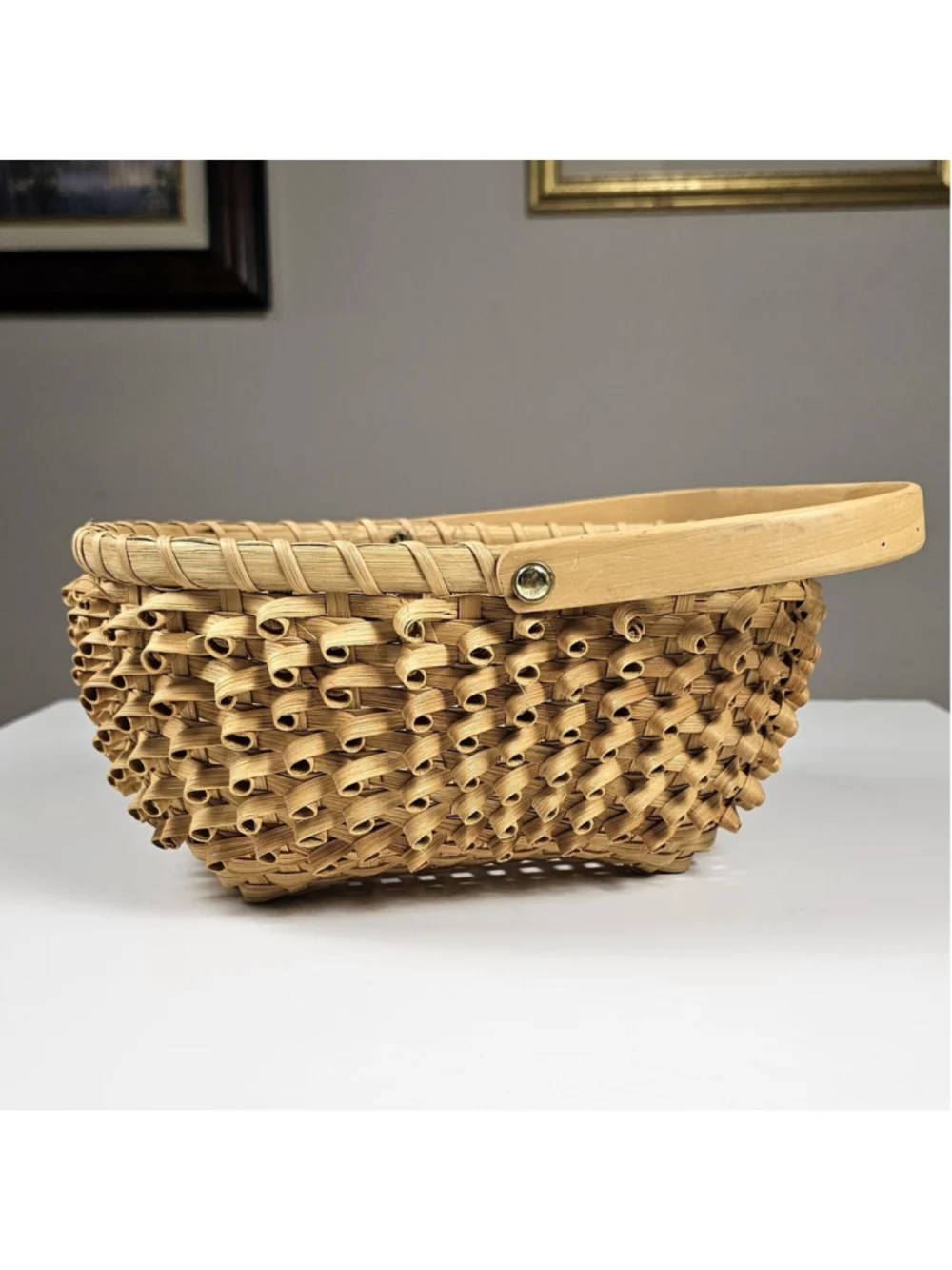 Vintage Native American Wabanaki Ash Splint Basket Curly Porcupine Weave 10